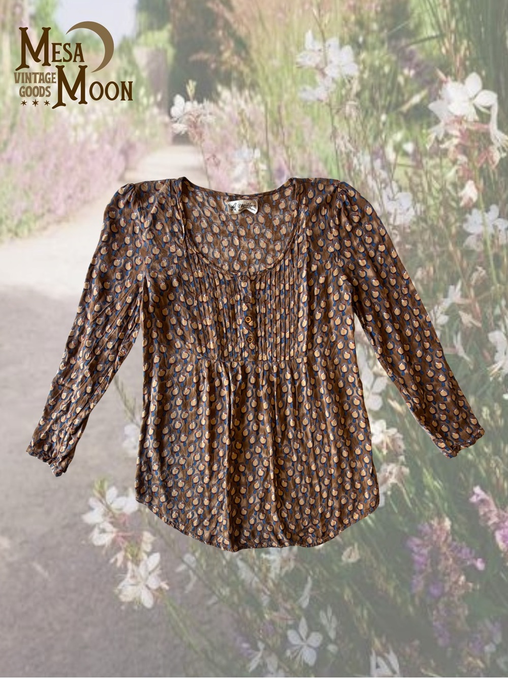 Vintage Papillon Bird Print Peasant Blouse